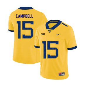 Men's West Virginia Mountaineers NCAA #15 George Campbell Yellow Authentic Nike 2019 Stitched College Football Jersey JQ15Z17IO